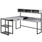 Monarch Specialties 7160 Computer Desk - Grey/Black Metal Corner-L-shaped computer desk with storage in a grey wood-look finish and a slender yet sturdy metal base in a black finish