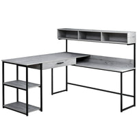 Monarch Specialties - 7160 Bureau - Gris/Metal Noir En Coin-Bureau d'ordinateur en forme de L avec rangement en aspect bois gris et base en métal fin et robuste en finition noire.
