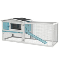 PawHut - Clapier en bois pour lapin, clapier d’extérieur, maison pour cochon d’Inde, bleu-Convient aux lapins, tortues, lapereaux, cochons d’Inde, furets et animaux de taille similaire 