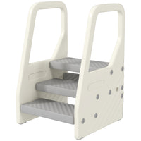Qaba - Marchepied réglable en hauteur pour tout-petit avec poignée et repose-pieds - Gris-La hauteur réglable permet de passer de 3 à 2 marches pour plus de polyvalence 