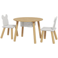 Qaba Kids Table and Chair 3-Piece Set with Mesh Bag and Bear-Shaped Chairs-Three-piece set includes table and two chairs for versatility 