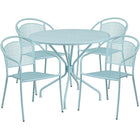 35.25'' Round Sky Blue Indoor-Outdoor Steel Patio Table Set with 4 Round Back Chairs [CO-35RD-03CHR4-SKY-GG]-Set Includes Table and 4 Chairs