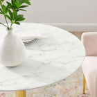 Modway Verne 35" Artificial Marble Dining Table - Gold White-Polished Gold Metal Pedestal Base