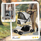 PawHut - Poussette pour chien pliage en un clic, poussette pour animal de compagnie avec porte-gobelet, 4 roues, transporteur de voyage avec freins, gris-Coussin amovible pour divers besoins 