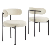 Modway Albie Boucle Fabric Dining Chairs - Ivory Black - 2 Pack-Modern Dining Chairs - Set of 2