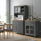 HOMCOM - Armoire de cuisine 71 po avec étagères réglables et porte en verre - gris-Plan de travail ouvert pour ranger votre four à micro-ondes, grille-pain, cafetière 