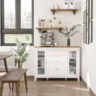 HOMCOM 47.25" L Sideboard Buffet Cabinet with 2 Drawers and 4 Doors - White-Framed glass doors display items from dust