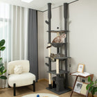 PawHut - arbre à chat du sol au plafond 89 po-100 po avec poteaux à griffer - gris-Revêtement en velours doux offrant une touche luxueuse 