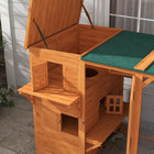 PawHut 76" L Outdoor Wooden Catio Walk-in Cat House with Jump Platforms - Orange-Roomy design: two jump platforms, a three-tier resting box for playing and lounging 