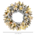 HOMCOM 24" Pre-Lit Christmas Wreath with Pine Cones and Berries - Green-Suitable for hanging on the doorway, wall, porch, window, front door and above the mantel 