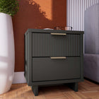 Manhattan Comfort Granville 18.11" Modern 2-Drawer Nightstand - Dark Grey-Includes 2 Full Extension Drawers with Top Drawer Designed in Vertical Textured Ribbed Lines Made from Solid Wood