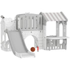 Qaba - Toboggan 7-en-1 pour tout-petits avec maisonnette et panier de basket pour jeu intérieur - gris-Apportez un plaisir sans fin à la maison avec cette aire de jeux pour enfants sept-en-un 