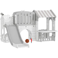 Qaba - Toboggan 7-en-1 pour tout-petits avec maisonnette et panier de basket pour jeu intérieur - gris-Apportez un plaisir sans fin à la maison avec cette aire de jeux pour enfants sept-en-un 