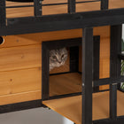 PawHut - Maison pour chat d’extérieur en bois à 4 étages avec entrées de condo, perchoir, naturel-Trous d'évasion en haut et sur les côtés, plateforme de saut, porte d'évasion, entrée ludique pour les chats 