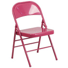 Flash Furniture – Chaise pliante en métal HERCULES COLORBURST à double pivot et triple renfort, fuchsia vif (HF3-FUCHSIA-GG)-Cadre à triple entretoise