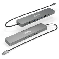 Plugable - Adaptateur hub USB-C 11 en 1 enfichable avec Ethernet-Hub 11-en-1 : doté de 2 ports HDMI 4K 60 Hz, d'une charge pass-through de 100 W, de 1x USB-C, de 3x USB 3.0, d'emplacements SD et MicroSD, le hub USBC 11-en-1 enfichable avec Gigabit Ethernet vous offre tout tu dois travailler, comme tu veux, où tu veux