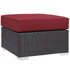 Modway Convene Outdoor Patio Fabric Square Ottoman - Espresso/Red-Synthetic Rattan Weave
