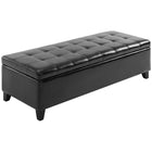 HOMCOM Storage Ottoman Bench with Solid Wood Legs - Black-Features an elegant button-tufted design, adding timeless charm to your room;