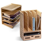 Officemate Bamboo Magazine File with 4 Compartments-Non-skid base provides stability and prevents the tray from sliding on surfaces