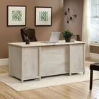 Sauder 65"W Edge Water Executive Desk - Chalked Chestnut-Two file drawers with full extension slides hold letter-size hanging files