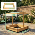 Outsunny - Bac à sable en bois pour enfants avec couvercle, auvent réglable, sièges, 47 po L x 47 po l x 47 po H - marron clair-Ce bac à sable pour enfants est fabriqué en bois de sapin massif et certifié pour une aire de jeu stable

