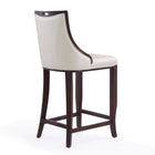 Manhattan Comfort - Emperor tabouret de bar traditionnel 19" en similicuir capitonné - blanc perle et noyer - lot de 3-Livré chez vous entièrement assemblé ! Aucun assemblage requis