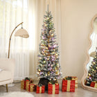 HOMCOM 6' Snow-Flocked Pencil Artificial Christmas Tree with Remote - Green-Infrared remote or button on adapter controls light modes, brightness and timer easily 
