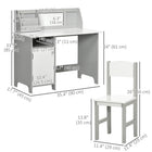 Qaba Kids Desk and Chair 2-Piece Set with Whiteboard and Storage - Grey-Chair with safe backrest offer extra comfort 