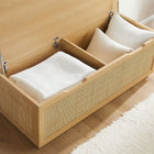 Modway Soma Fluted 3-in-1 Hall Tree with Storage Bench & Coat Rack - Light Oak-Rattan Detail and Wood Grain Finish