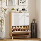 HOMCOM Narrow Shoe Storage Cabinet with 2 Flip Drawers - White-Two flip drawers with adjustable shelves fit different shoe types and sizes