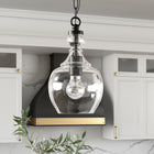 Hudson&Canal Verona 7" Wide Pendant with Glass Shade - Blackened Bronze/Clear-Handcrafted blackened bronze finish is applied to the globe metal base