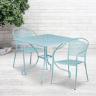35.5'' Square Sky Blue Indoor-Outdoor Steel Patio Table Set with 2 Round Back Chairs [CO-35SQ-03CHR2-SKY-GG]-Sky Blue Powder Coat Finish
