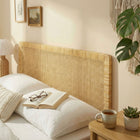 Modway Sandy Wall Mounted Wood and Rattan King Size Headboard - Natural Rattan-Round Edges
