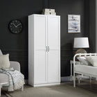 Manhattan Comfort Hopkins 29.61" Modern 7-Shelf Storage Closet - White-Vertical Rectangular Geometric Door Design with Black Metal Pull Handles