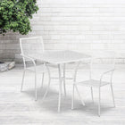 Table de jardin carrée de 28 po en acier blanc et 2 chaises au dossier carré, intérieur/extérieur [CO-28SQ-02CHR2-WH-GG]-Revêtement thermolaqué blanc