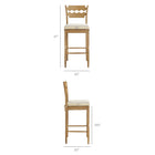 Modway - Jax Bois de chêne Tabouret de bar avec dossier ondulé en rasoir et coussin in Lin de chêne usé-Rasoir ondulé