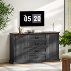 HOMCOM 57.9" L Cabinet with Charging Station and Thickened Top - Black Wood Grain-Silent drawer slides ensure a quiet, smooth open/close