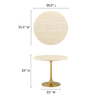 Modway Lippa 36" Round Faux Travertine Dining Table - Gold Travertine-Chip-Resistant Gold  Metal Base
