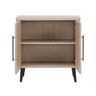 Manhattan Comfort Jodie 31.1" Mid-Century Modern Accent Cabinet - Whitewashed Oak-Wood: Cleaning: Dust with a soft, dry cloth or use a microfiber cloth. For deeper cleaning, use a wood-specific cleaner and polish. Avoid: Harsh chemicals, excessive moisture, or abrasive cloths. Care: Keep out of direct sunlight and away from extreme heat or cold to prevent warping or fading. Protection: Use felt pads under objects to prevent scratches. Clean up spills immediately