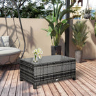 Outsunny Rattan Coffee Table with Tempered Glass Top Outdoor Garden Patio - Mixed Grey-Tempered glass top table, easy to clean