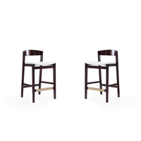 Manhattan Comfort - Klismos tabouret de comptoir moderne du milieu du siècle de 20" en similicuir ivoire et noyer foncé, lot de 2-Tabouret de comptoir moderne du milieu du siècle avec dossier parfait pour le bar et la cuisine. Ensemble de 2