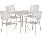 Table de jardin carrée de 28 po en acier gris pâle et 4 chaises au dossier carré, intérieur/extérieur [CO-28SQ-02CHR4-SIL-GG]-L’ensemble comprend une table et quatre chaises