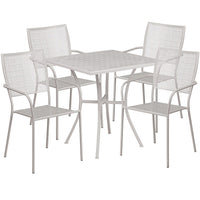 Table de jardin carrée de 28 po en acier gris pâle et 4 chaises au dossier carré, intérieur/extérieur [CO-28SQ-02CHR4-SIL-GG]-L’ensemble comprend une table et quatre chaises
