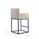 Manhattan Comfort - Ambassador tabouret de comptoir mi-siècle moderne en similicuir crème et noir 20,5" - lot de 3-Comprend une base de repose-pieds