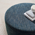 Modway - Callum Grand tissu rond tissé en bruyère de 29" Rembourré Ottoman - Heathered Weave Azure-Glissements au pied sans marquer