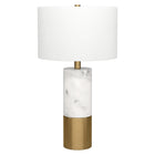 Hudson&Canal - Lampe de table Liana 61 cm de haut avec abat-jour en tissu - Marbre/laiton/blanc-Design glamour pour votre salon, votre espace de travail ou votre table de chevet