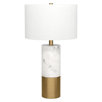 Hudson&Canal - Lampe de table Liana 61 cm de haut avec abat-jour en tissu - Marbre/laiton/blanc-Design glamour pour votre salon, votre espace de travail ou votre table de chevet