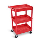 Luxor - Chariot à bacs en polyéthylène à 3 tablettes - 24" x 18" - capacité 300 lb - rouge-Chariot utilitaire polyvalent