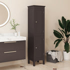 Kleankin Tall Bathroom Storage Cabinet with Adjustable Shelves - Dark Brown-Slim, compact design is space-saving, ideal for limited space