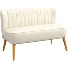 HOMCOM - Canapé d’appoint 46 po rembourré avec pieds en bois - blanc crème-Le tissu respirant aspect lin résiste aux plis et à la déformation 